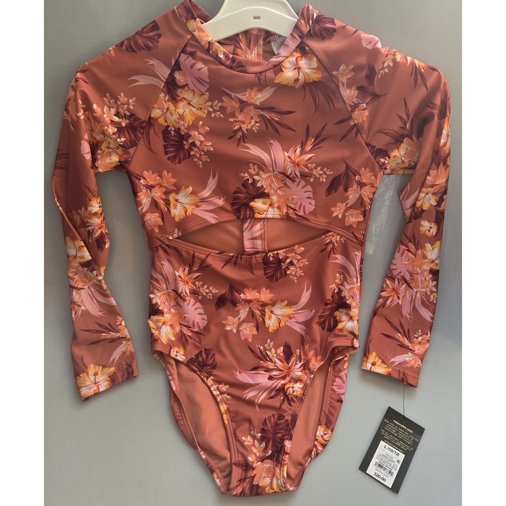 New Art‎ Class Girls Large (10/12) Tropical Flower Open Front 1PC Swim Swimsuit